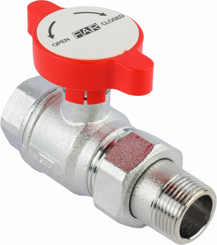 Кран шаровой FAR 3/4", ВР-"американка", красн. бабочка под термометр, хром